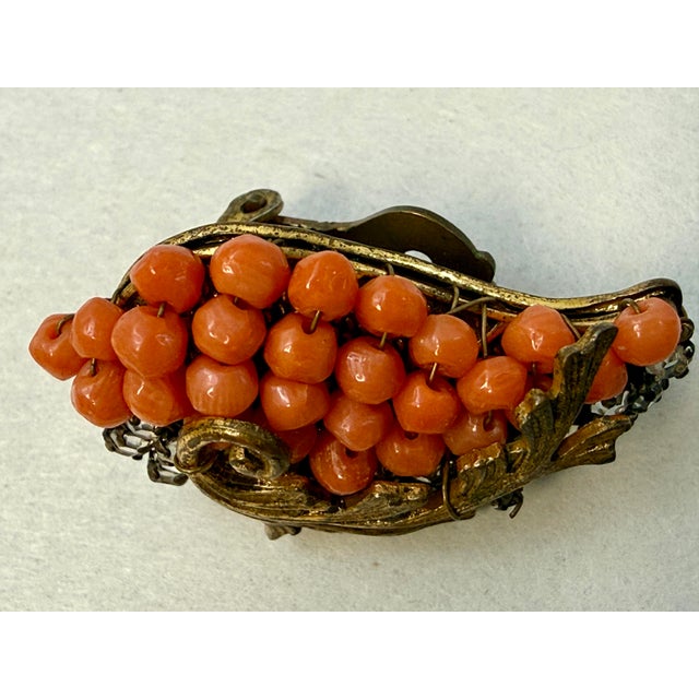 Glass Miriam Haskell Signed Wired Glass Coral Beads & Prong Set Rhinestones Frank Hess For Sale - Image 7 of 10