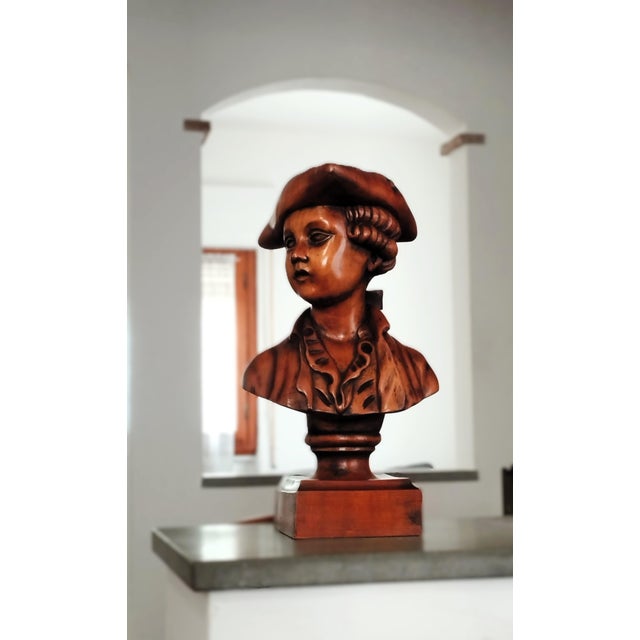 Carved Wood Bust of a Sailor, 1950s For Sale - Image 4 of 12