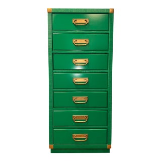 Mid 20th Century Drexel Campaign Style Green Lingerie Chest or Dresser Freshly Painted For Sale