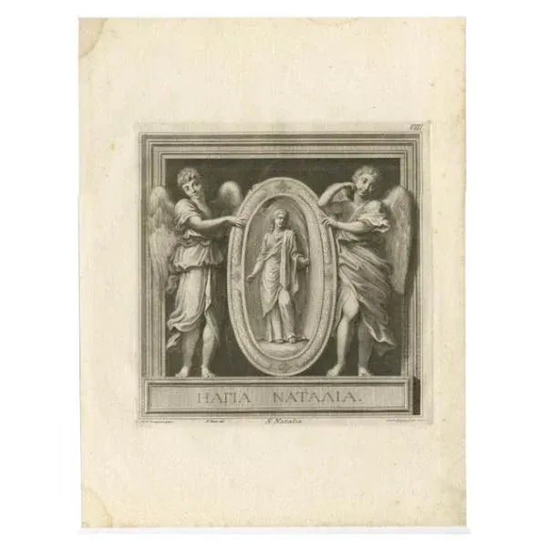 Antique print titled 'Hatia Nataalia - S. Natalia'. Scarce plate showing Saint Natalie/Natalia. After one of the frescoes...