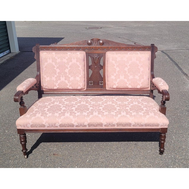 Late 19th Century Edwardian Style Victorian Era Carved Settee For Sale - Image 10 of 11
