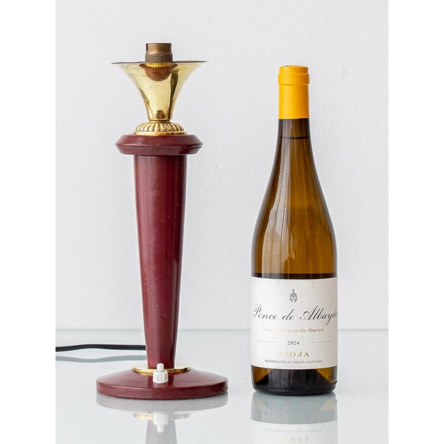 Metal Vintage French Burgundy Leather Table Lamp from Maison Lancel, 1940s For Sale - Image 7 of 13