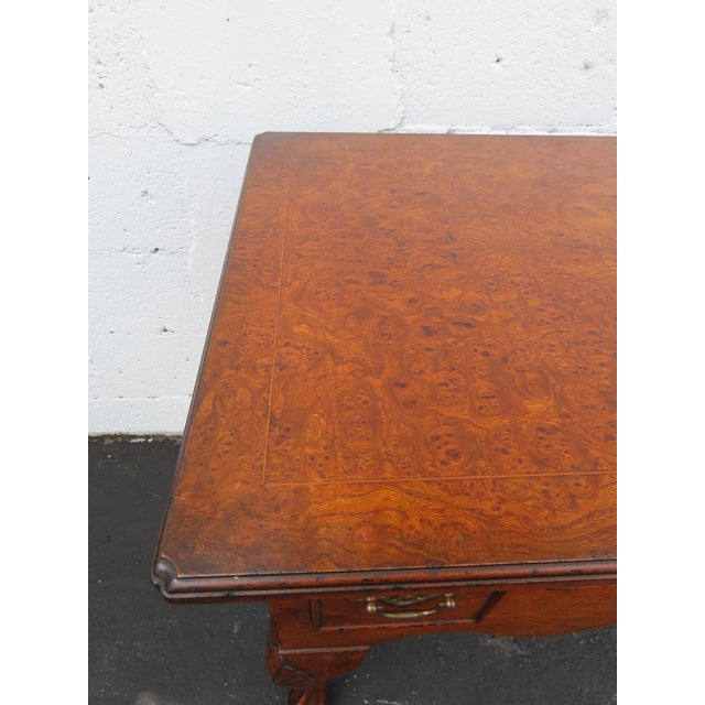 Early 1900s Ball and Claw Feet Burlwood Writing Office Desk 6392 For Sale - Image 12 of 18