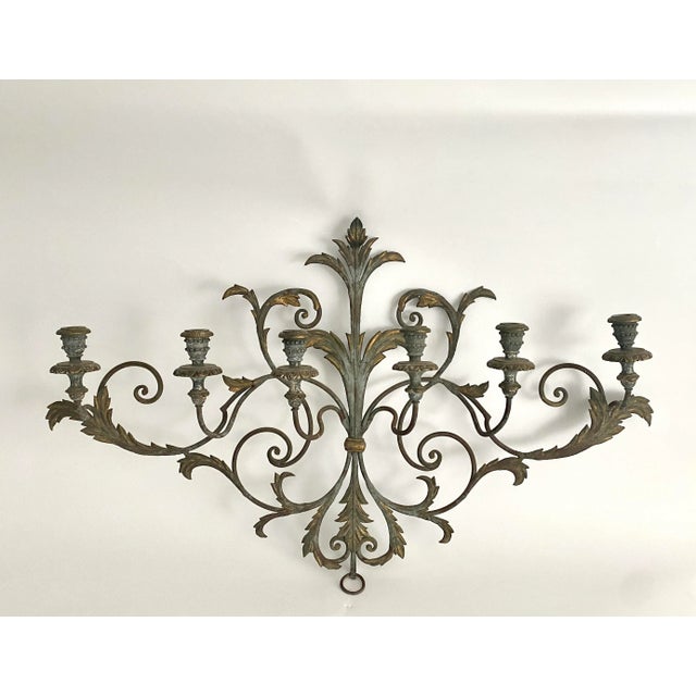 Hollywood Regency 1960s Italian Hand-Painted Candelabra Wall Sconce For Sale - Image 3 of 11