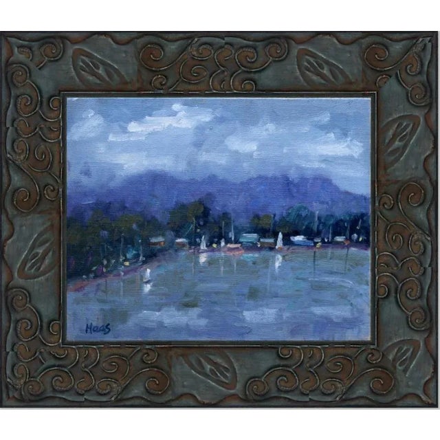 Textile "Cloudy Day at Morro Bay with Sailboats" Contemporary Seascape Oil Painting For Sale - Image 7 of 12