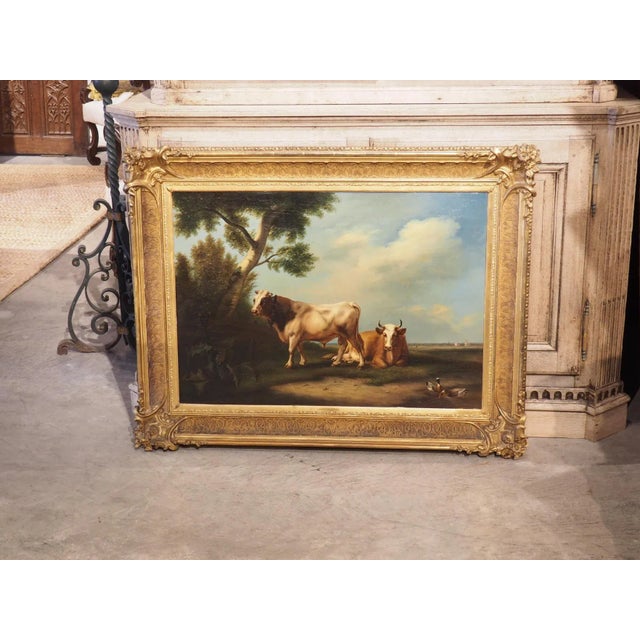 Antique Dutch Oil on Board Painting of Cattle, Signed and Dated 1858 For Sale - Image 11 of 13