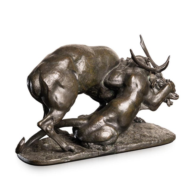 Brown Antoine-Louis Barye, Panther & Stag Hunting Scene, 1800, Bronze For Sale - Image 8 of 18