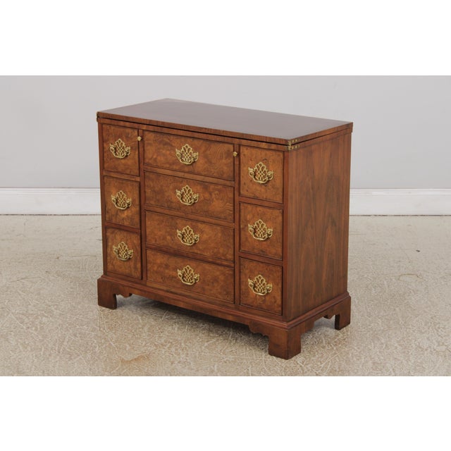 English Baker Burl Wood 8 Drawer Flip Top Server Bachelor Chest For Sale - Image 3 of 17