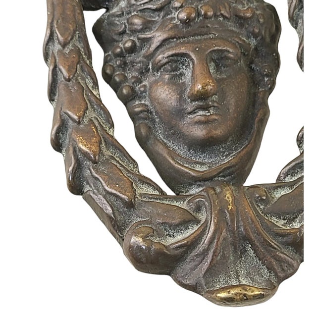 Early 19th Century Antique Early 1800s Neoclassical Figural Heavy Bronze Doorknocker For Sale - Image 5 of 7