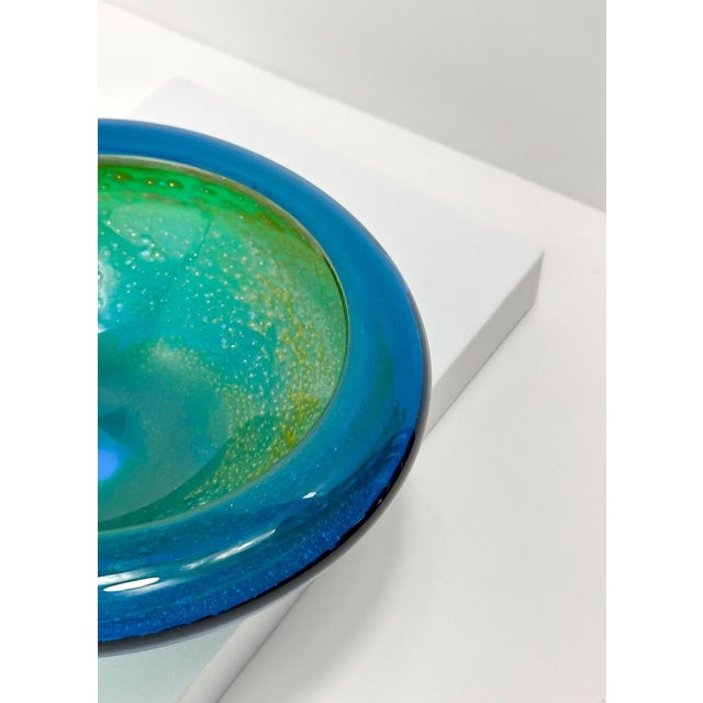 Small Azure Blue and Green Mdina Glass Bowl by Michael Harris, 1970s For Sale - Image 3 of 8