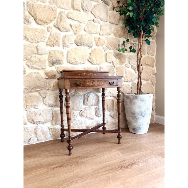 Antique Edwardian Marquetry Ladies Wring Desk with Small Leather Top Workspace, 1920s For Sale - Image 13 of 18