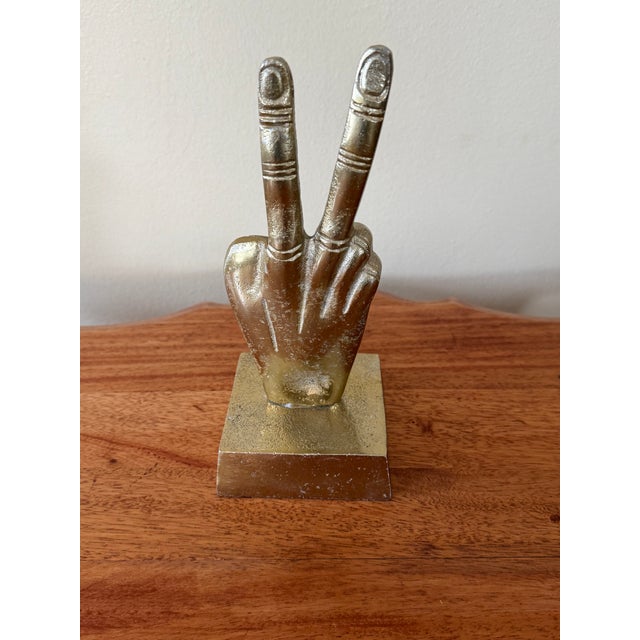 Pop Art Gold Toned Peace Sign Hand For Sale - Image 3 of 5