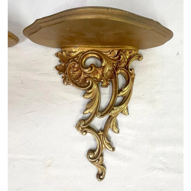 Wood Vintage Italian Rococo Gold Finish Wood Wall Brackets- a Pair For Sale - Image 7 of 12