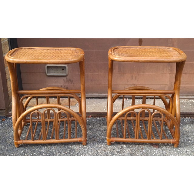 Pair of Mid 20th Century Bohochic Rattan Magazine Rack Side Tables For Sale In Washington DC - Image 6 of 9
