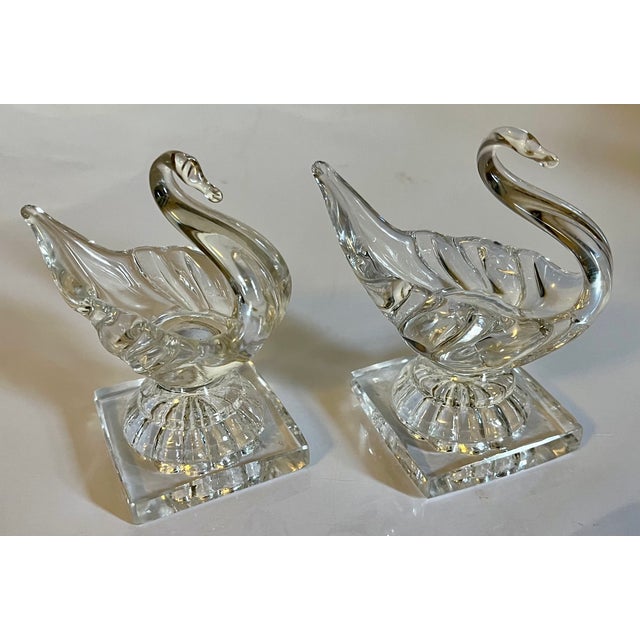 American Antique 19th Century American Flint Glass Swan Form Open Salt Cellars With Lemon Squeeze Bases - A Pair For Sale - Image 3 of 14
