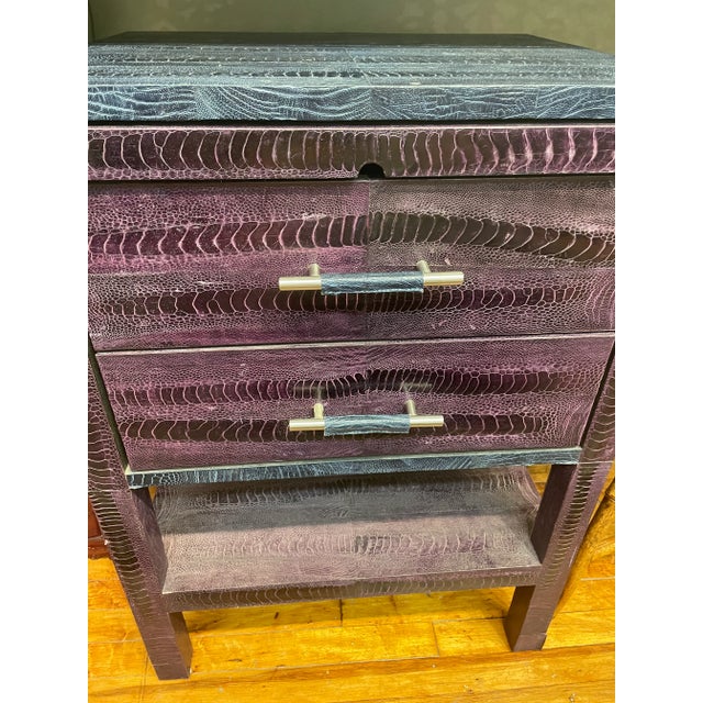 Vintage Embossed Leather Nightstand With Pull Out Tray For Sale - Image 4 of 7
