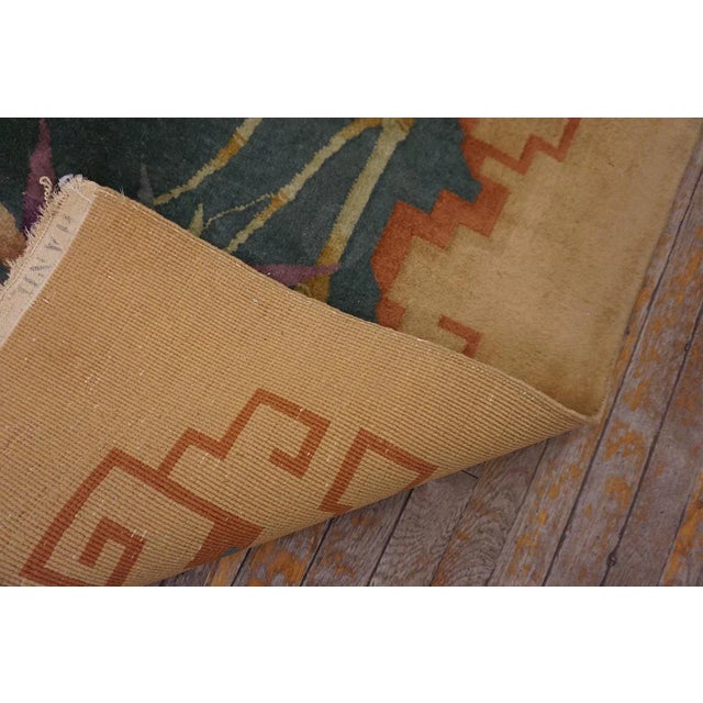 1920s Green Floral Modernist Chinese Art Deco Carpet 8'10" X 11'5" Knotted Wool Rug For Sale - Image 13 of 13