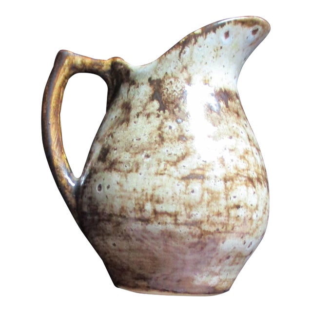 Vintage Rustic Art Collectibles Crockery Type Jug Creamer Vase Unique Marked Stoneware Pitcher For Sale