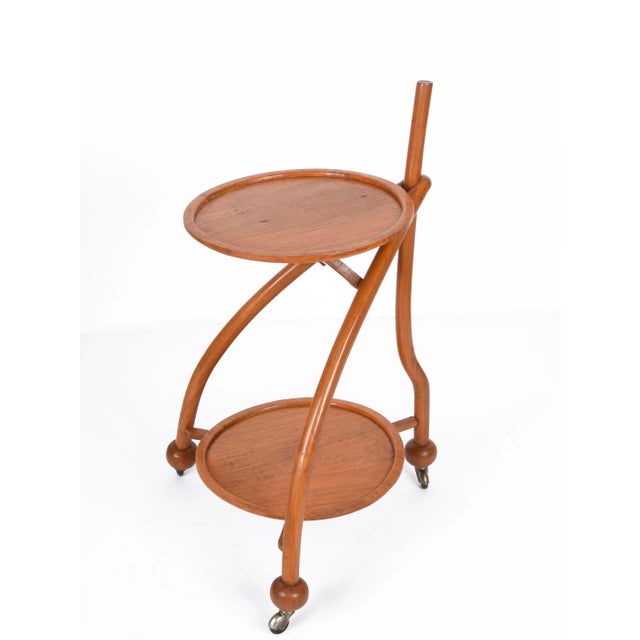 Italian Art Deco Solid Fruitwood Trolley Bar Cart, 1940s For Sale - Image 9 of 15