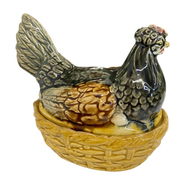 Early 20th Century Antique French Desvres Majolica Hen on Nest Covered Dish Francis Masse For Sale - Image 5 of 11