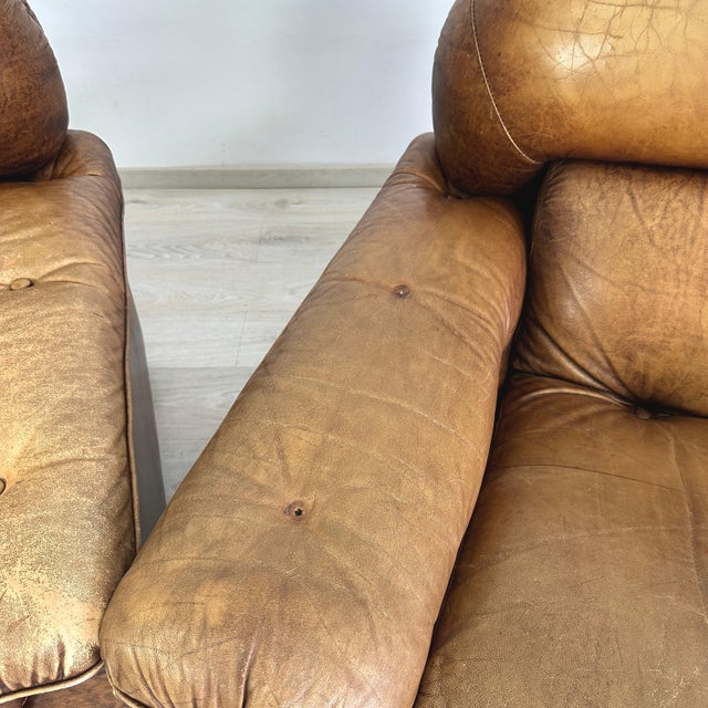 Italian Leather Club Chairs - A Pair For Sale - Image 10 of 13