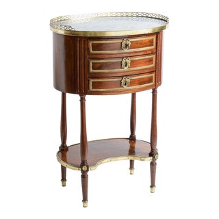 Louis XVI Style Oval Marble Top & Brass Gallery SideTable !9hTh. C. For Sale