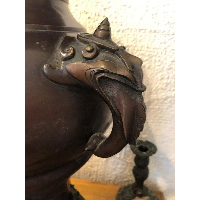 Bronze Meiji Period Bronze Twin Handled Urn With Decoration For Sale - Image 8 of 13