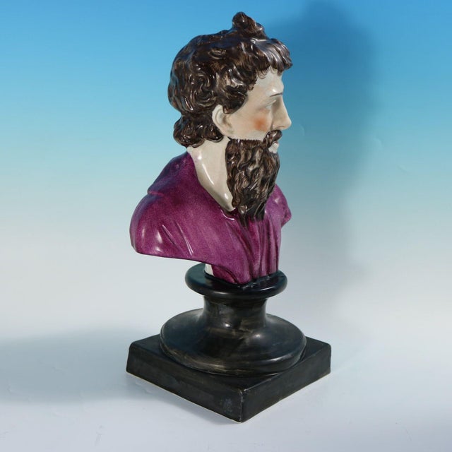 Purple Victorian Staffordshire Pottery Bust of Plato For Sale - Image 8 of 15