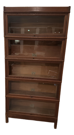 Globe-Wernicke 5 Stackable Quarter-Sawn Oak Barrister Bookcase With Glass Rollup Shelves