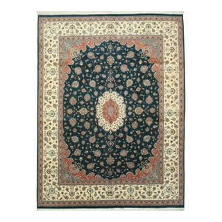 Fine Modern Oriental Blue Persian Floral Medallion Design Large Wool Rug Carpet For Sale