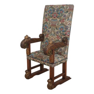 Antique Italian Cherub Carved Frame Throne Chair For Sale