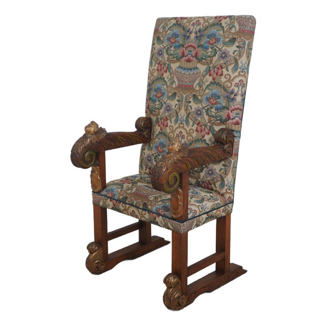 Antique Italian Cherub Carved Frame Throne Chair For Sale