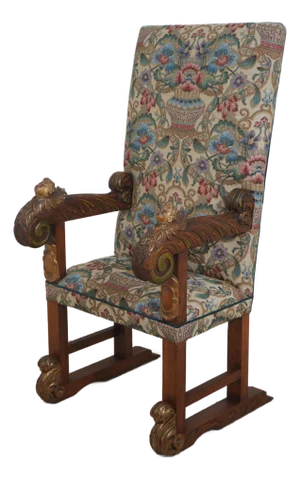 Antique Italian Cherub Carved Frame Throne Chair