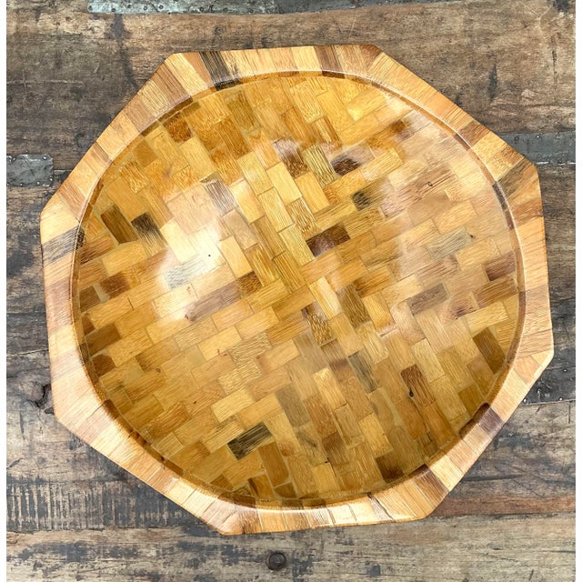 Vintage Parquet Rattan Wood Bowl For Sale - Image 4 of 12