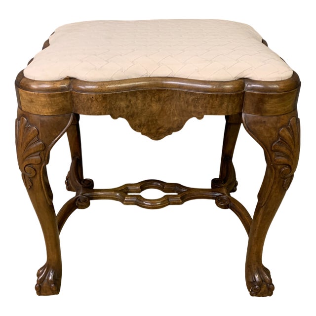 Queen Anne Style Burr Walnut Stool, 1900 For Sale