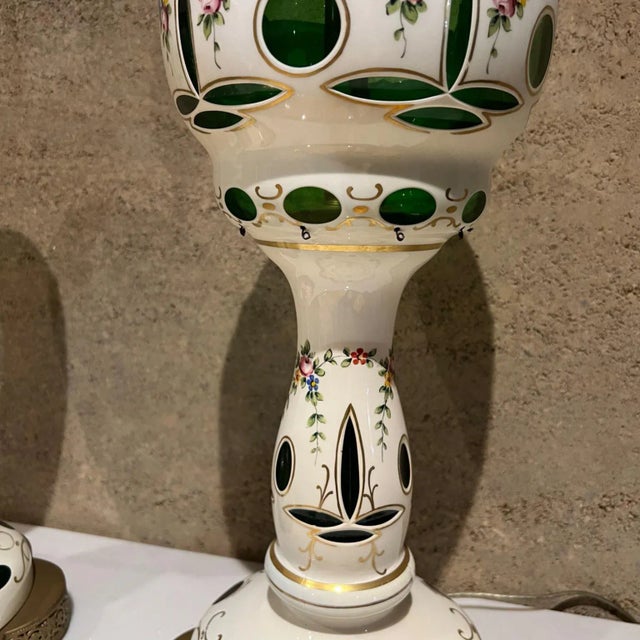 Glass 1950s Hand Painted Table Lamps Bohemian Czech Glass For Sale - Image 7 of 13