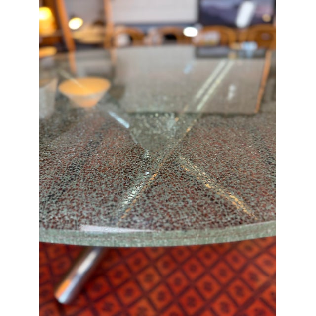Late 20th Century MCM Milo Baughman-Inspired Chrome Jax Table With 5-Foot Crackled Glass Top For Sale - Image 4 of 8