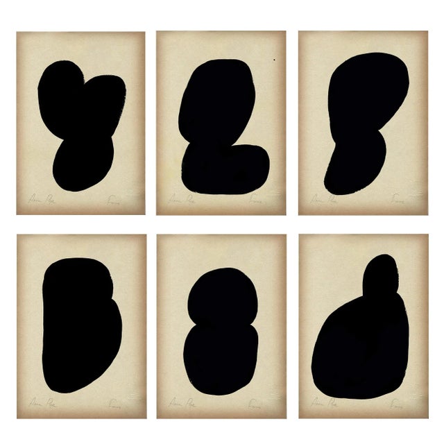 "Forms" Contemporary Minimalist Gouache Painting on Vintage Paper - Set of 6 For Sale - Image 6 of 6
