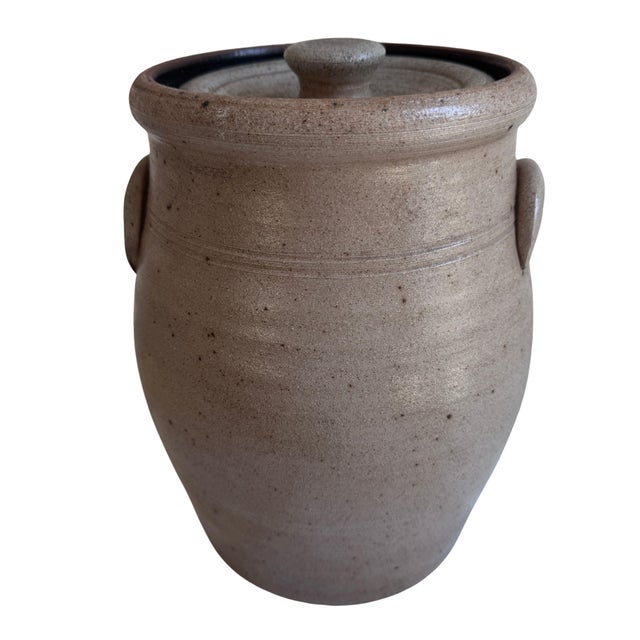 Ceramic 1986 Rowe Pottery Works Salt Glazed Stoneware Rooster Crock With Lid 11" For Sale - Image 7 of 13