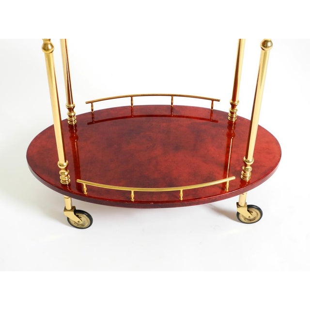 Serving Bar Cart in Cherry-Red Goatskin from Aldo Tura, Italy, 1960s For Sale - Image 17 of 18