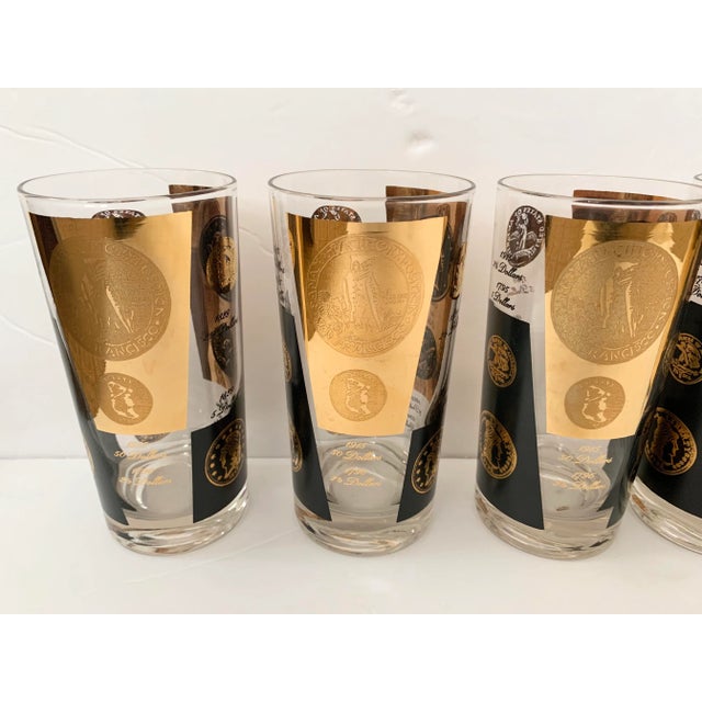Gold Vintage Cera Gold and Black Coin Tumblers - Set of 6 For Sale - Image 8 of 13