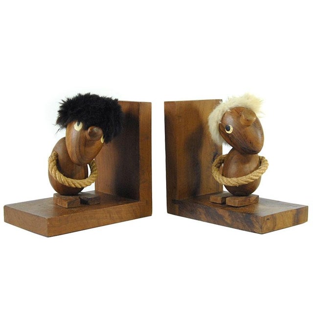 Wood Optymist & Pesymist Hans Bolling Bookends, 1960s, Set of 2 For Sale - Image 10 of 10