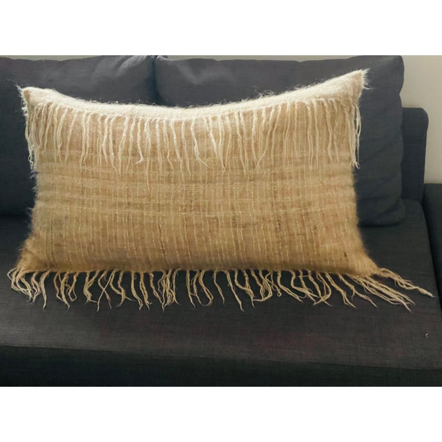 Alpine Handmade Oatmeal Mohair Pillow With Fringe For Sale In Miami - Image 6 of 7
