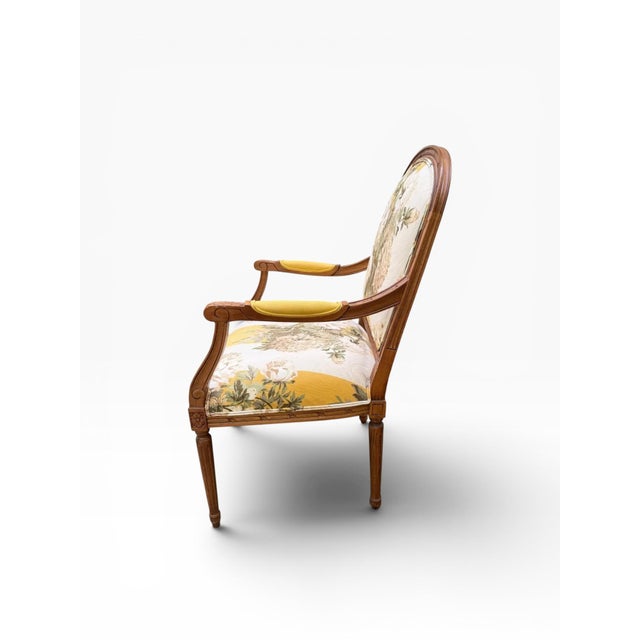 1990s Ethan Allen French Provincial Louis XV Style Armchair With Floral Upholstery For Sale - Image 9 of 16