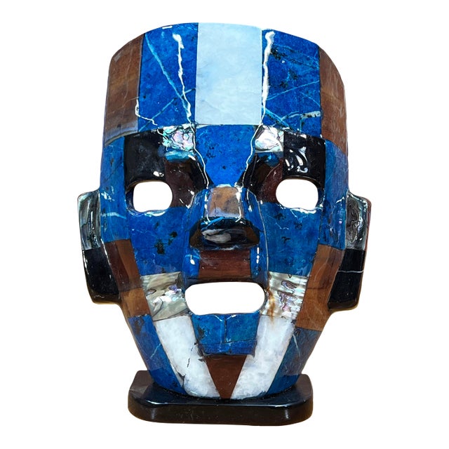 Vintage Mexican Mosaic Stone Mask With Lapis Lazuli & Shell Inlay For Sale