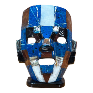 Vintage Mexican Mosaic Stone Mask With Lapis Lazuli & Shell Inlay