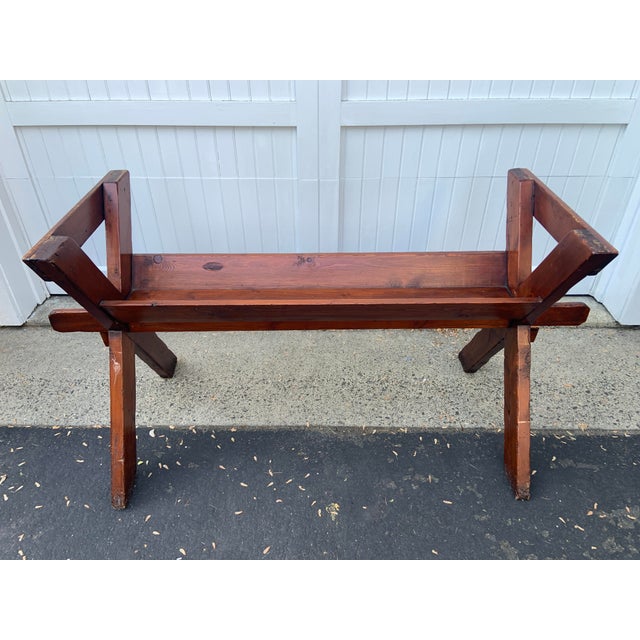 1930s Large Vintage Metal-Topped Rustic Wood Garden Potting Trestle Table For Sale - Image 5 of 15