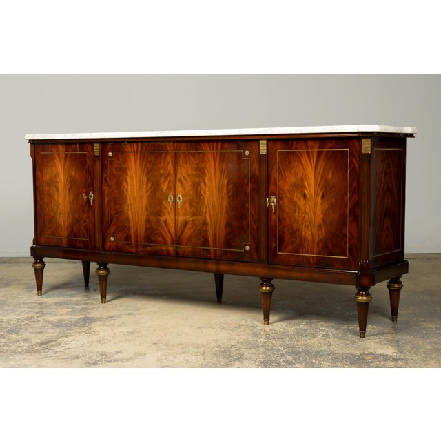 Mid 20th Century French Louis XVI Style Mahogany Sideboard Buffet With Carrara Marble Top For Sale - Image 9 of 18