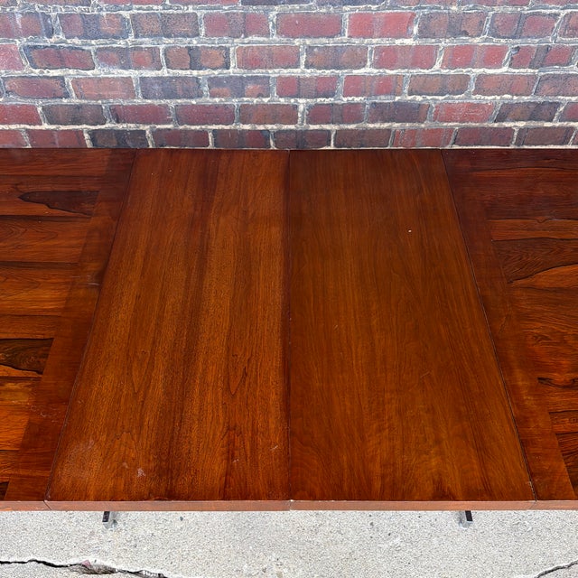Scandinavian Modern Rosewood and Walnut Extension Dining Table With Chrome Base For Sale In Cleveland - Image 6 of 12