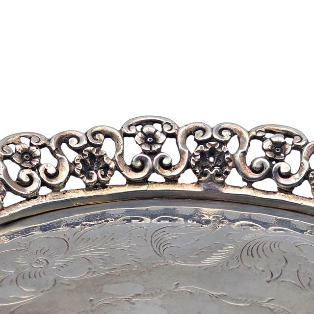 Brazilian Alpaca Silverplate Rococo Salon Tray With Pierced Gallery — Footed 10" For Sale In San Francisco - Image 6 of 7